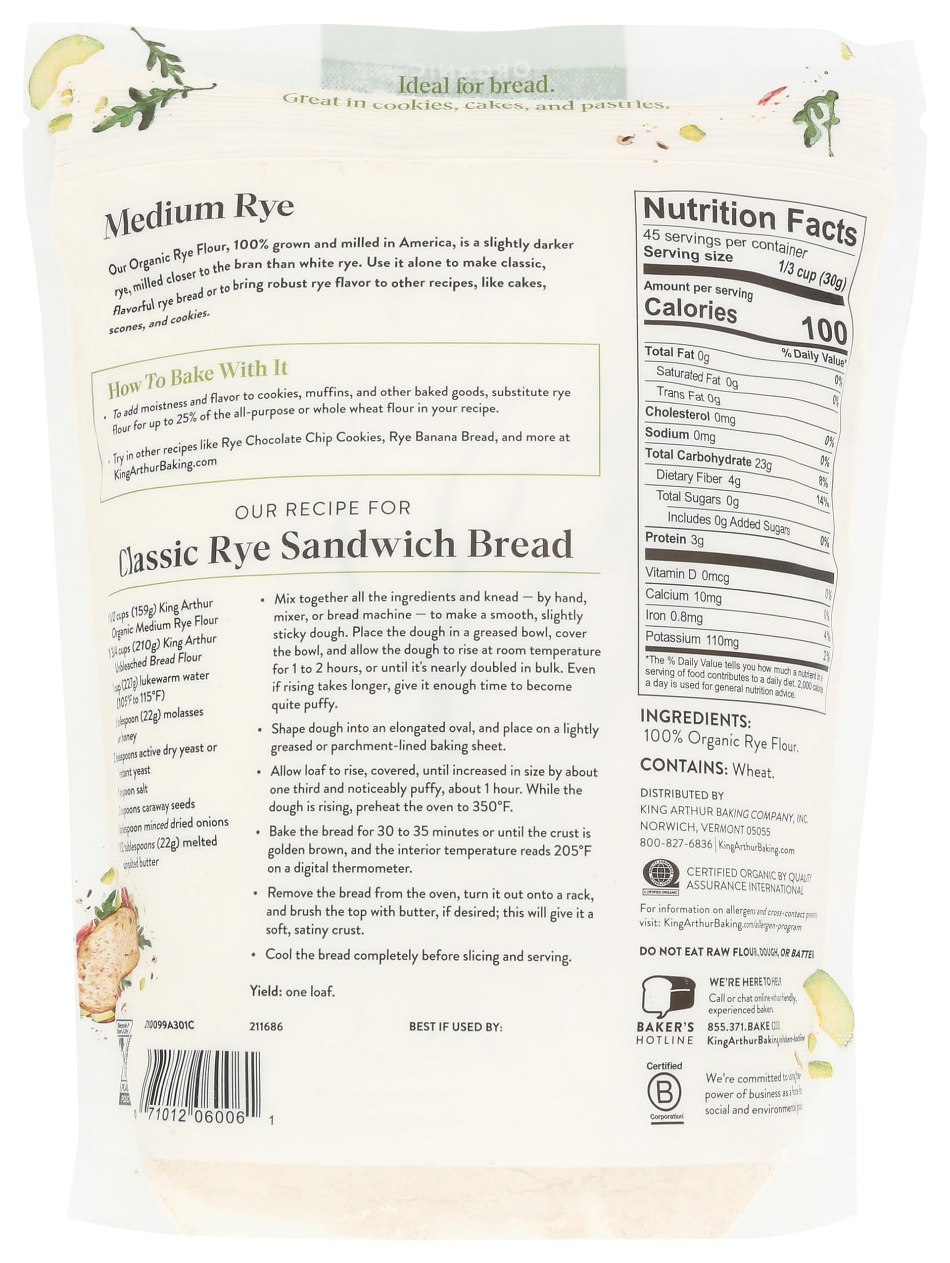 King Arthur Organic Medium Rye Flour in a measuring cup for precise mixing at home.