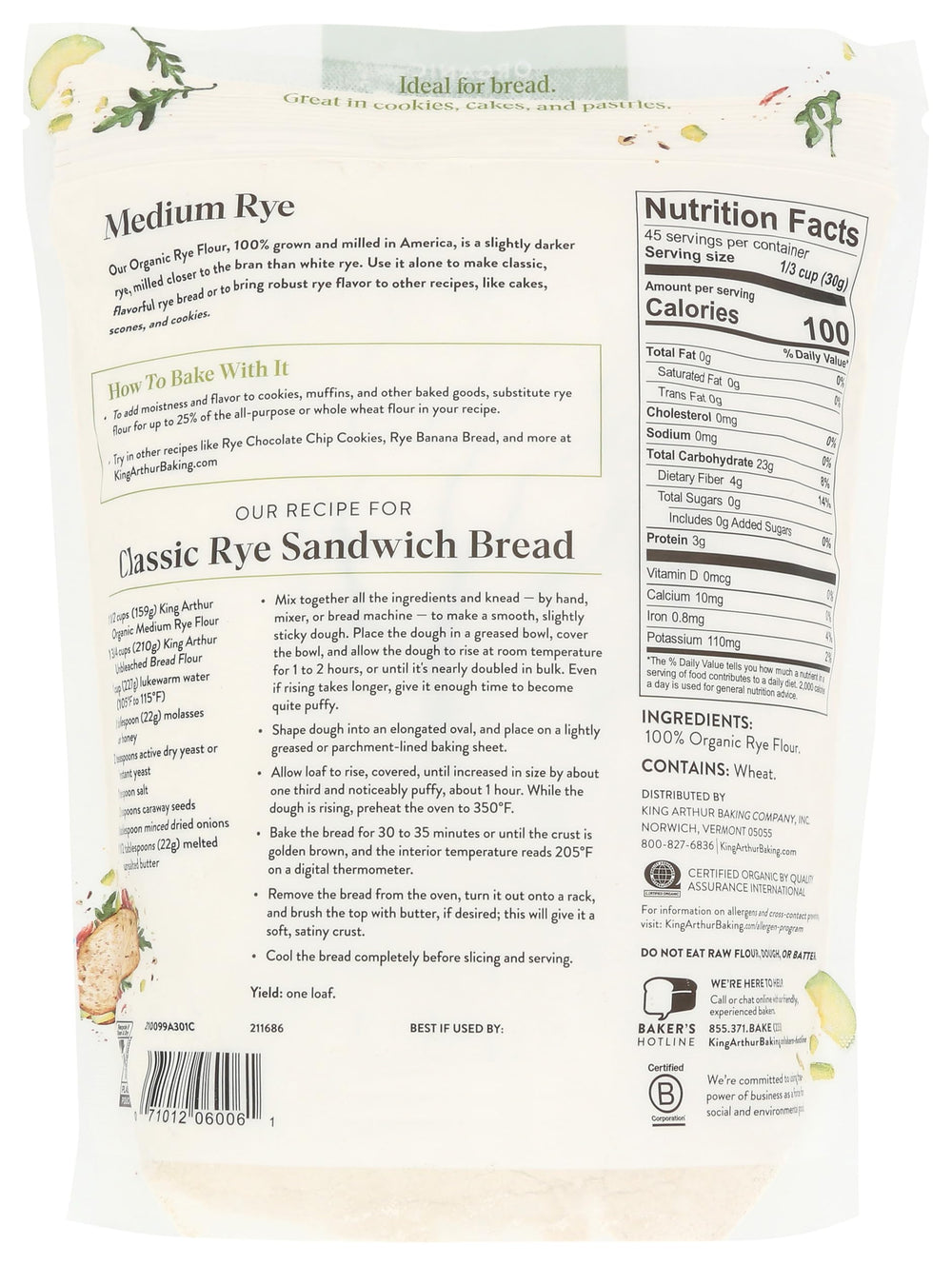 King Arthur Organic Medium Rye Flour in a measuring cup for precise mixing at home.