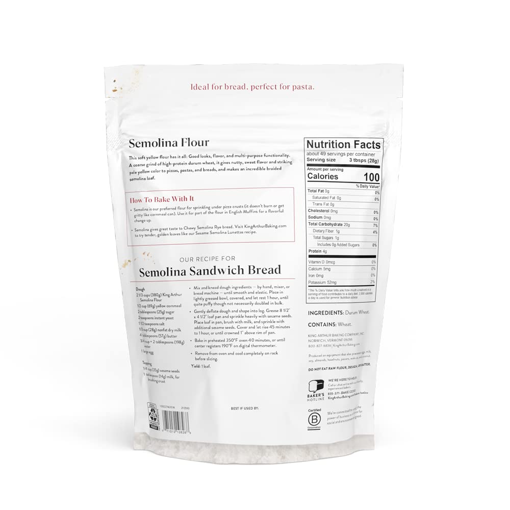 King Arthur USA-grown durum semolina—coarse flour enhances dough strength for pizza dough.
