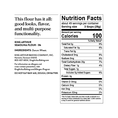 King Arthur semolina flour offers nutty flavor and pale yellow hue for dishes.