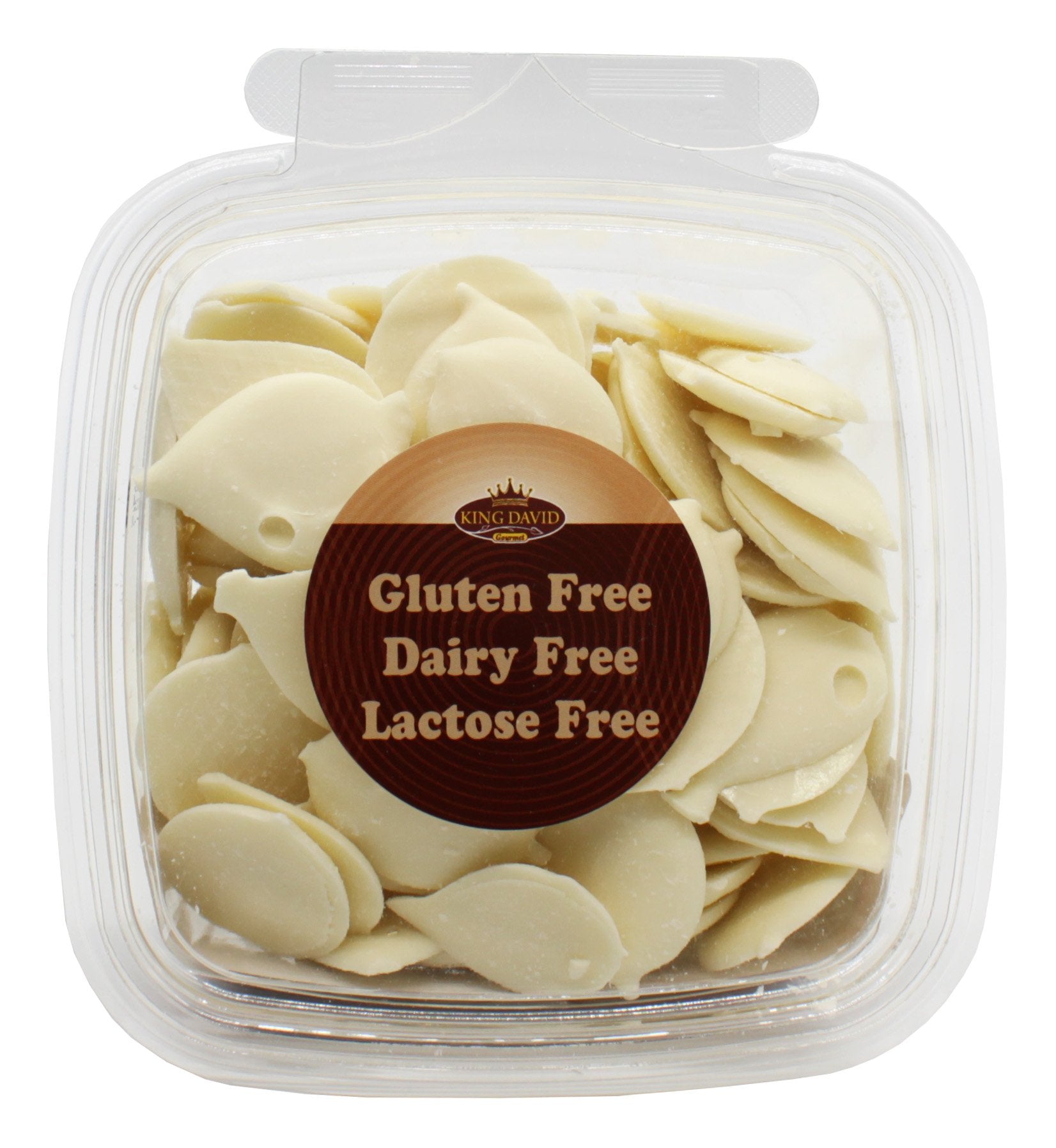 King David non-dairy parve coins open jar, ideal for dairy-free melting.