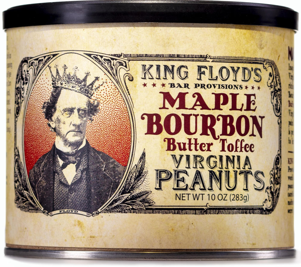 King Floyd's Bar Snacks Maple Bourbon Butter Toffee — crunchy peanuts ideal for party snacking.