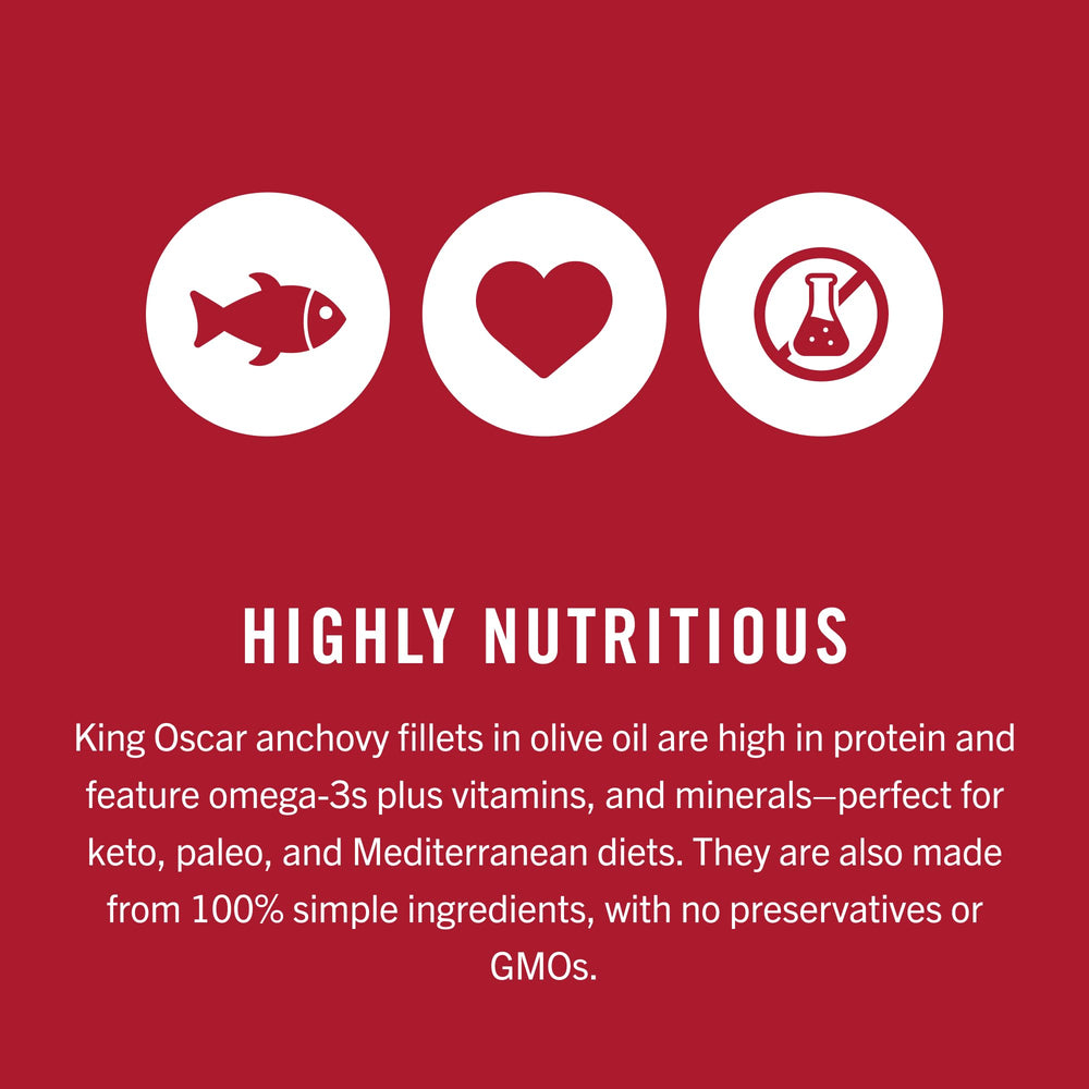 King Oscar anchovies olive oil on salad for protein boost.