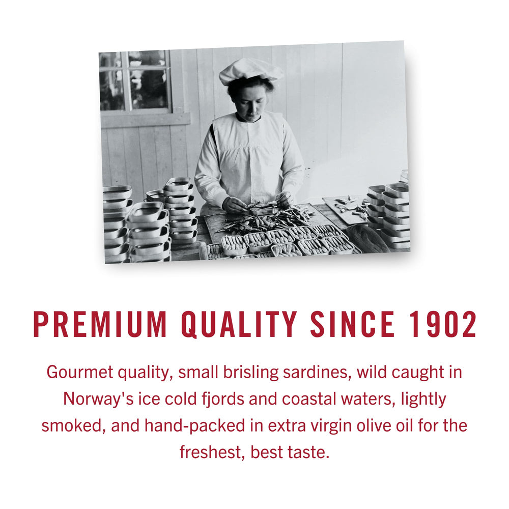 King Oscar brisling sardines in EVOO ideal for lunch packs.