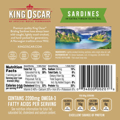 King Oscar brisling sardines hand-packed for consistent texture in EVOO.