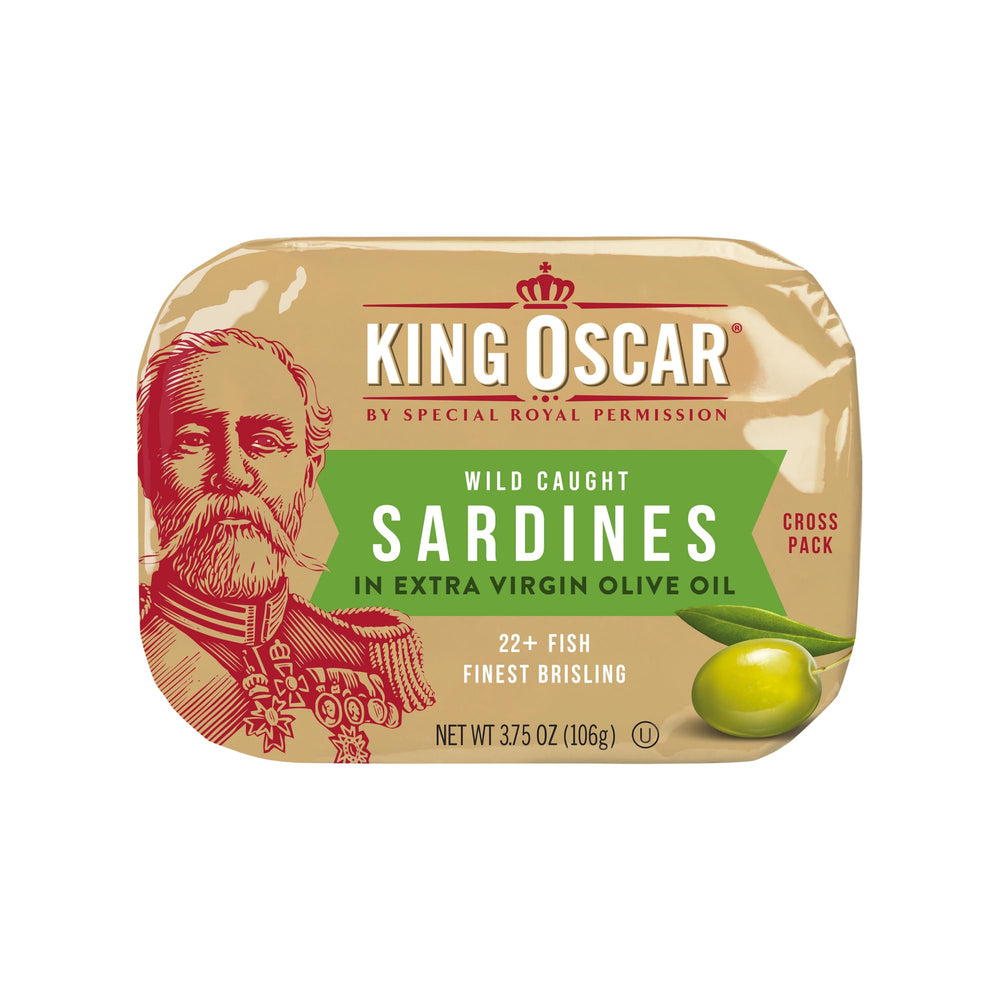 King Oscar brisling sardines in olive oil in glossy can.