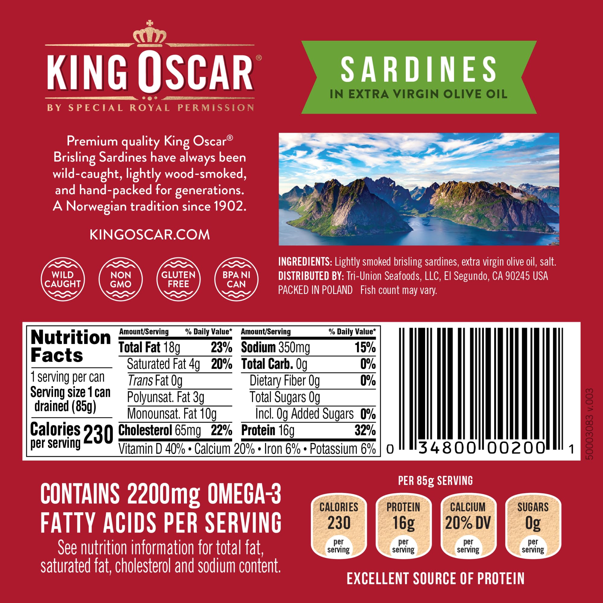 King Oscar brisling sardines in olive oil close-up can, rich texture.