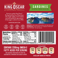 King Oscar brisling sardines in olive oil close-up can, rich texture.