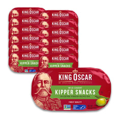 King Oscar kipper snacks in olive oil, boneless fillets for quick, healthy snacking.