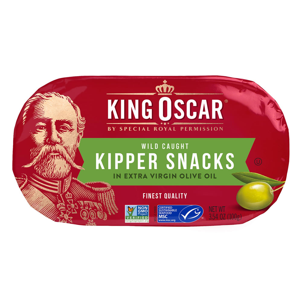 King Oscar kipper with easy-peel lid, mess-free serving.