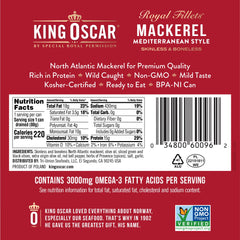 King Oscar mackerel in oil with olives and red pepper for Mediterranean taste