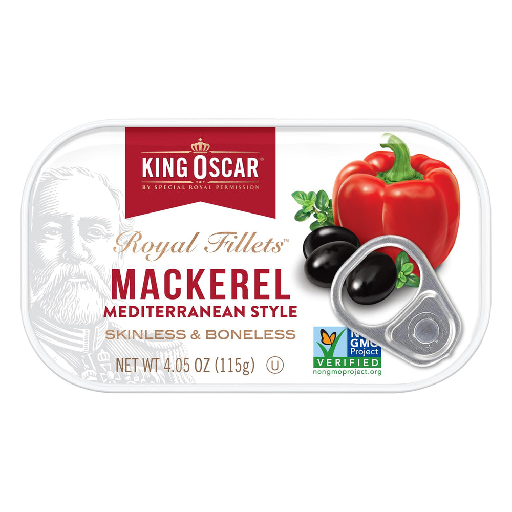 Skinless, boneless King Oscar mackerel fillets in olive oil