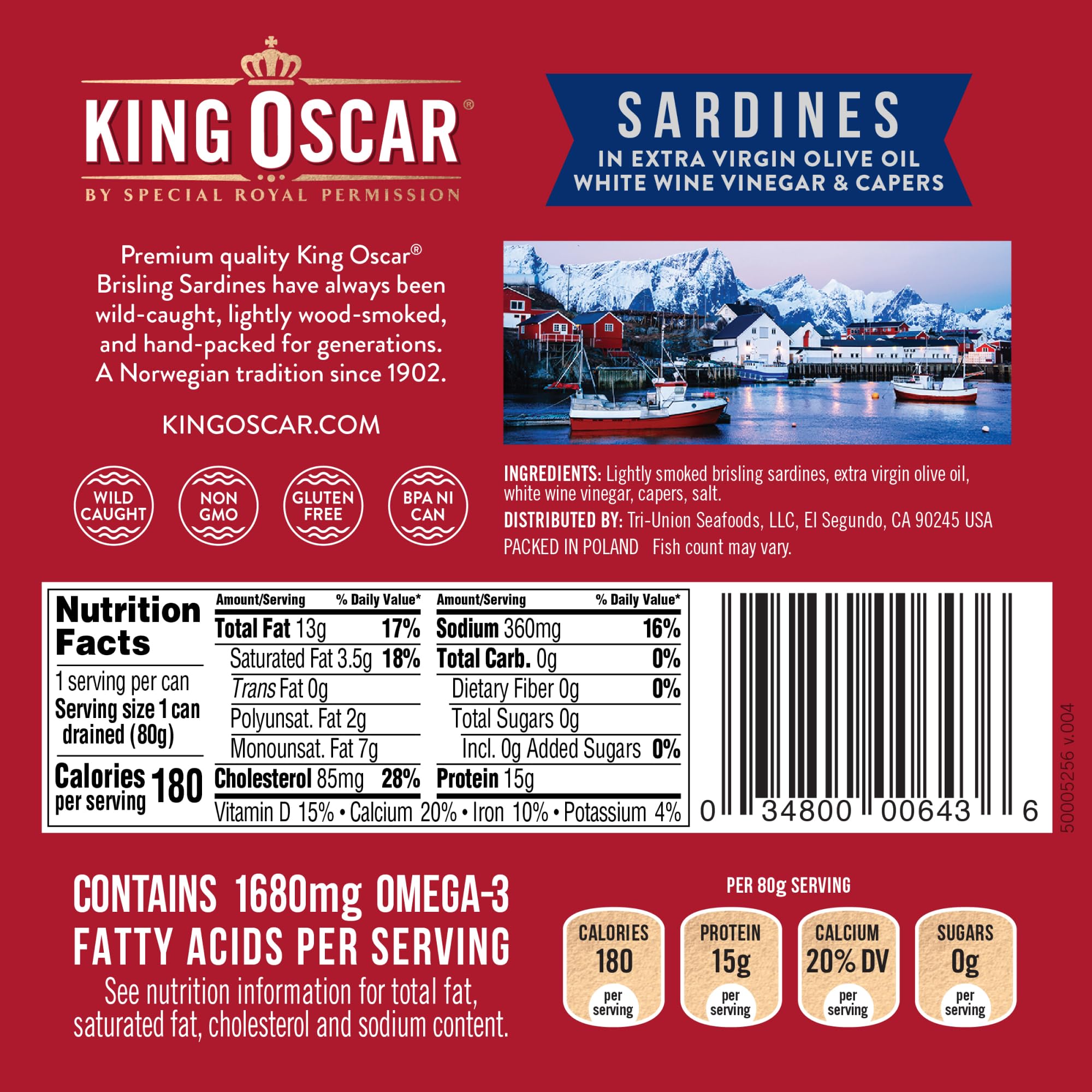 King Oscar premium sardines olive oil packaging, premium quality pantry stock