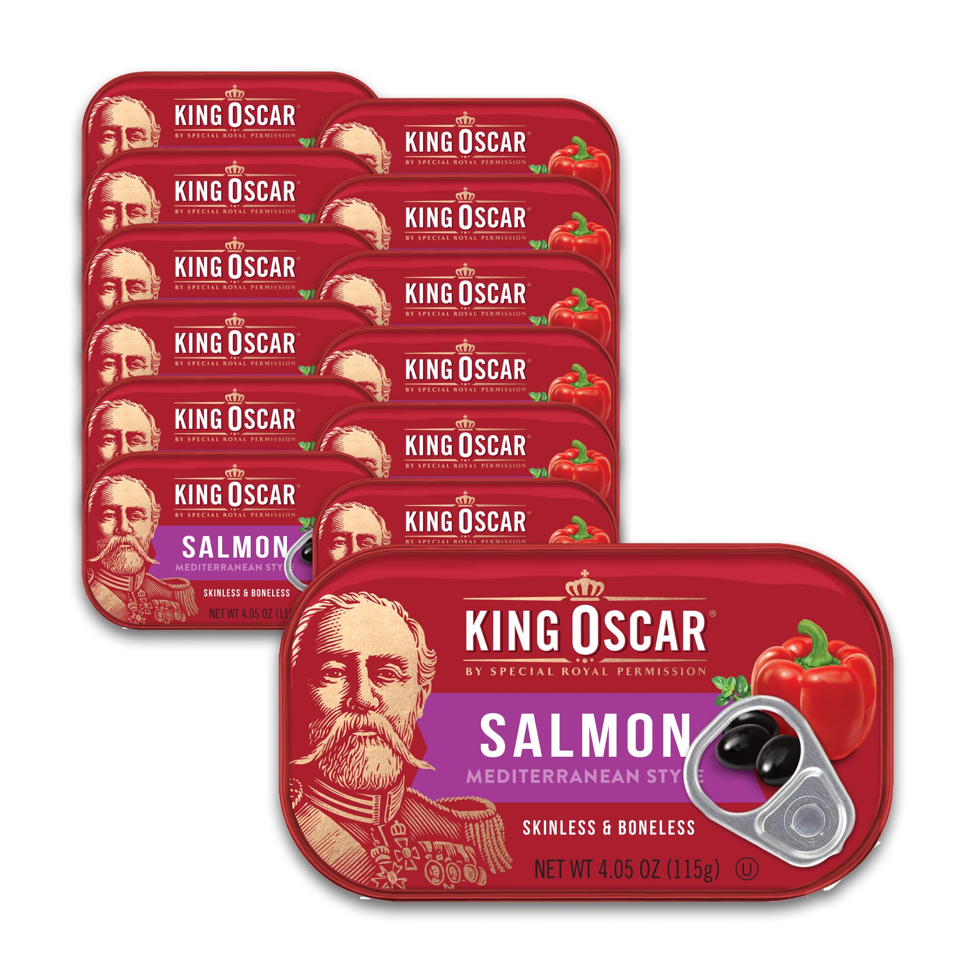 King Oscar salmon in olive oil can, Mediterranean style, rich flavor for meals