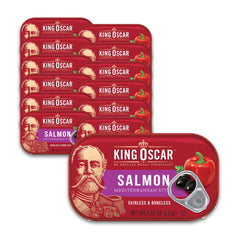 King Oscar salmon in olive oil can, Mediterranean style, rich flavor for meals