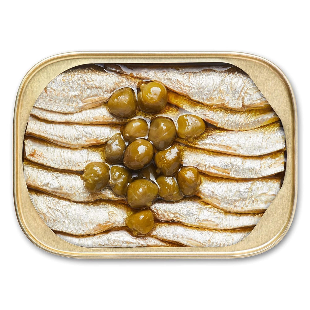 King Oscar sardines in olive oil with capers, vibrant salad pairing