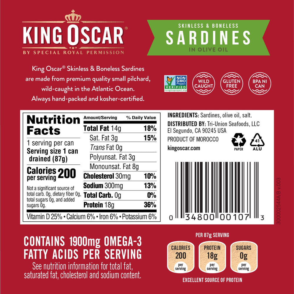 Closeup of King Oscar sardines in olive oil highlighting delicate texture