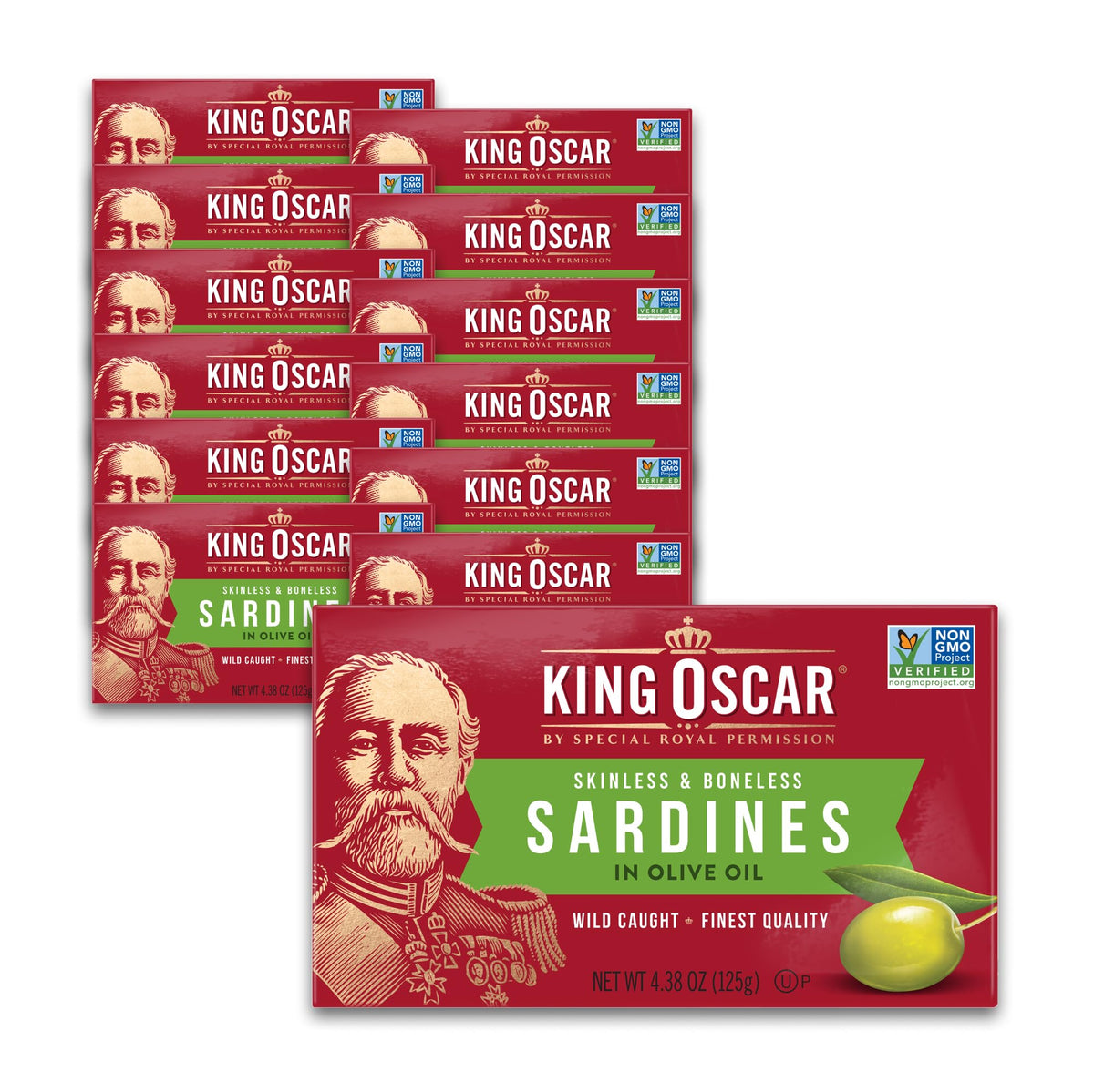 King Oscar sardines in olive oil can showing premium flavor and protein benefit