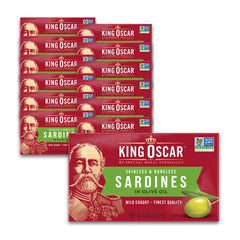 King Oscar sardines in olive oil can showing premium flavor and protein benefit