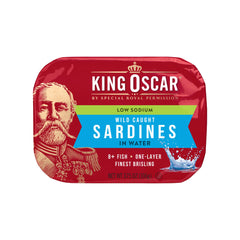 King Oscar brisling sardines 12-pack display emphasizes pantry convenience