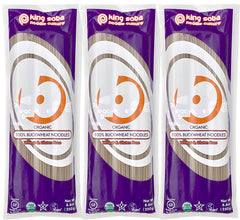 King Soba buckwheat pasta 3-pack front view, gluten-free pantry staple.