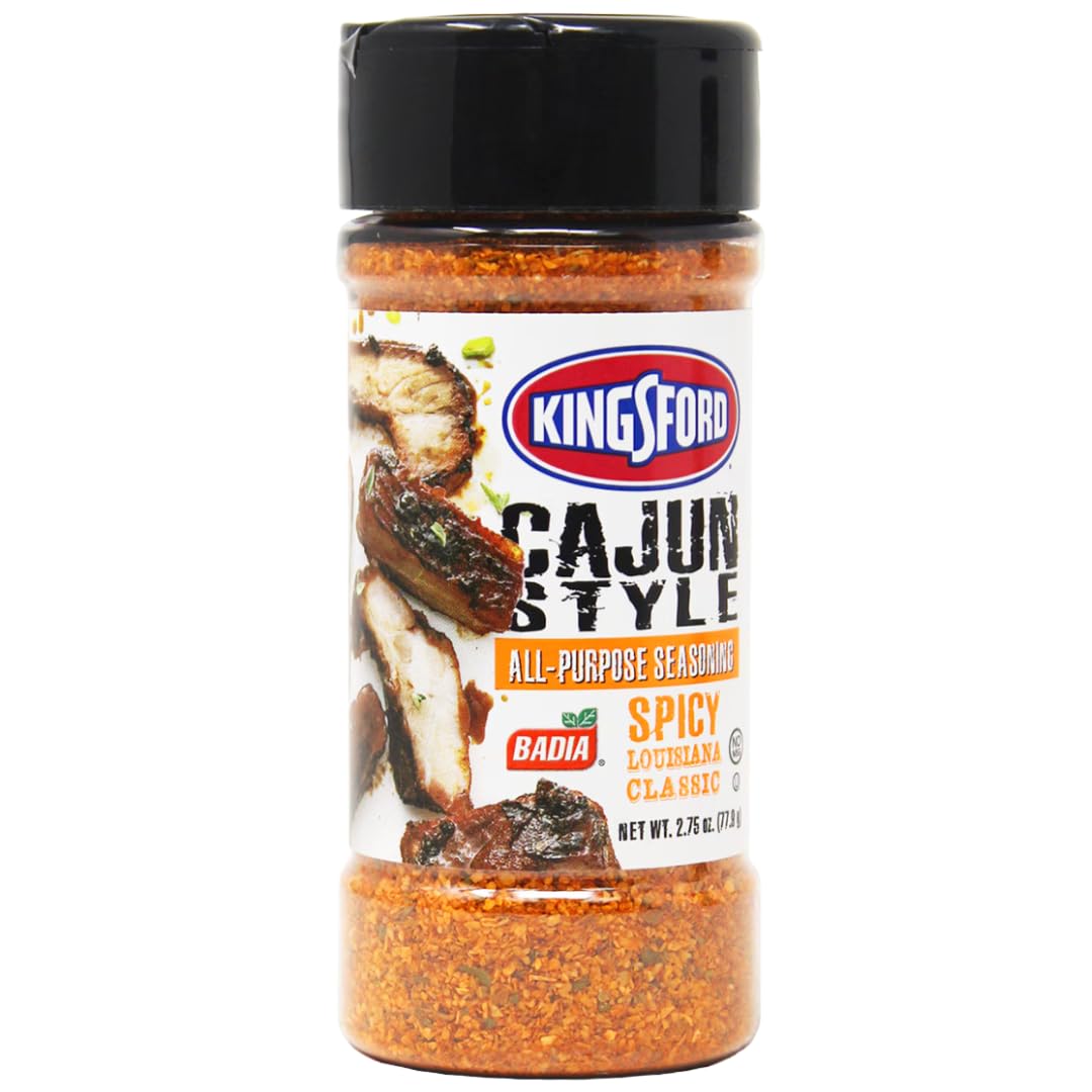 Kingsford Cajun Style Seasoning bottle delivers bold Louisiana flavor for grilled meats and vegetables.