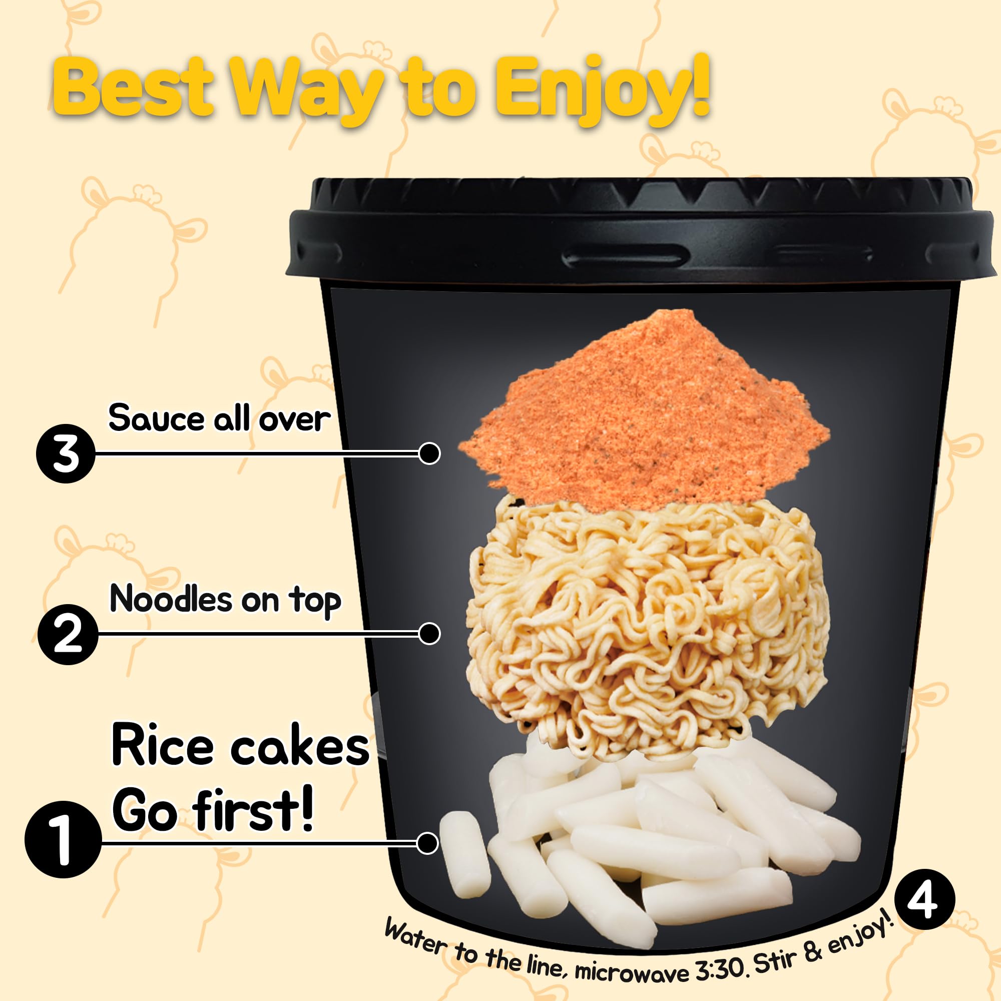 KINIKORA Rabokki Cup add water and microwave step, fast preparation.