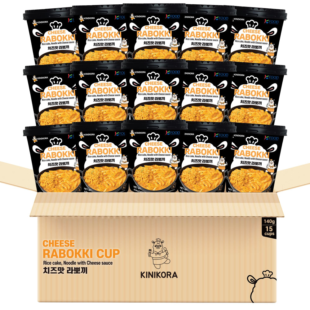 KINIKORA Rabokki Cup cheese flavor box showcases easy, quick meal prep.