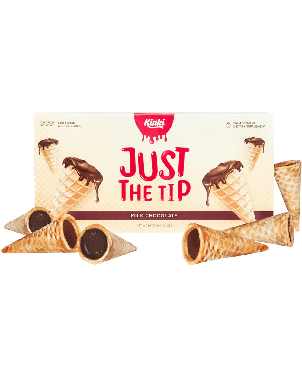 Kinki Just the Tip mood chocolates pack features the USA-made waffle cones for couples.