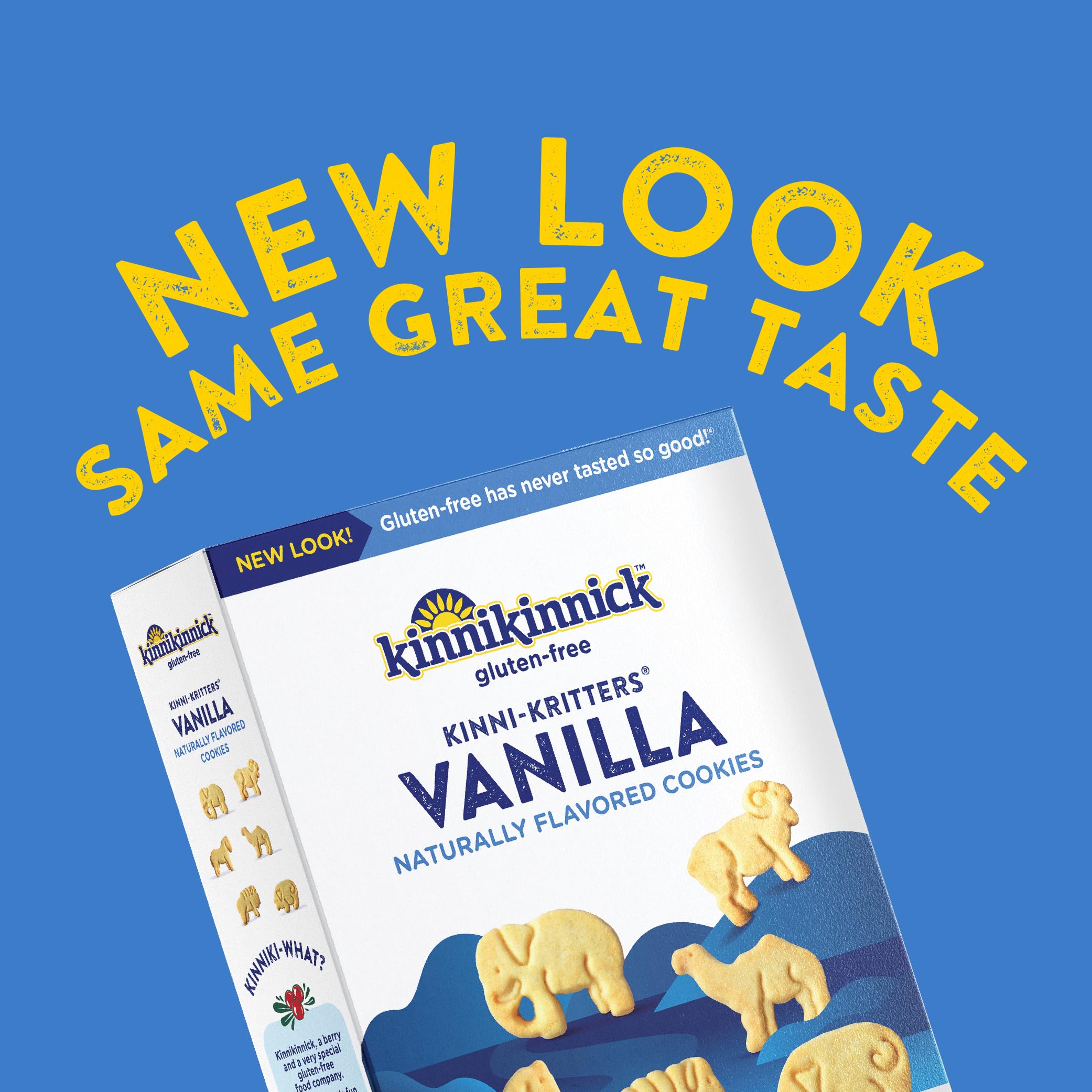 Gluten-free label on Kinnikinnick KinniKritters packaging for reliable snacking.
