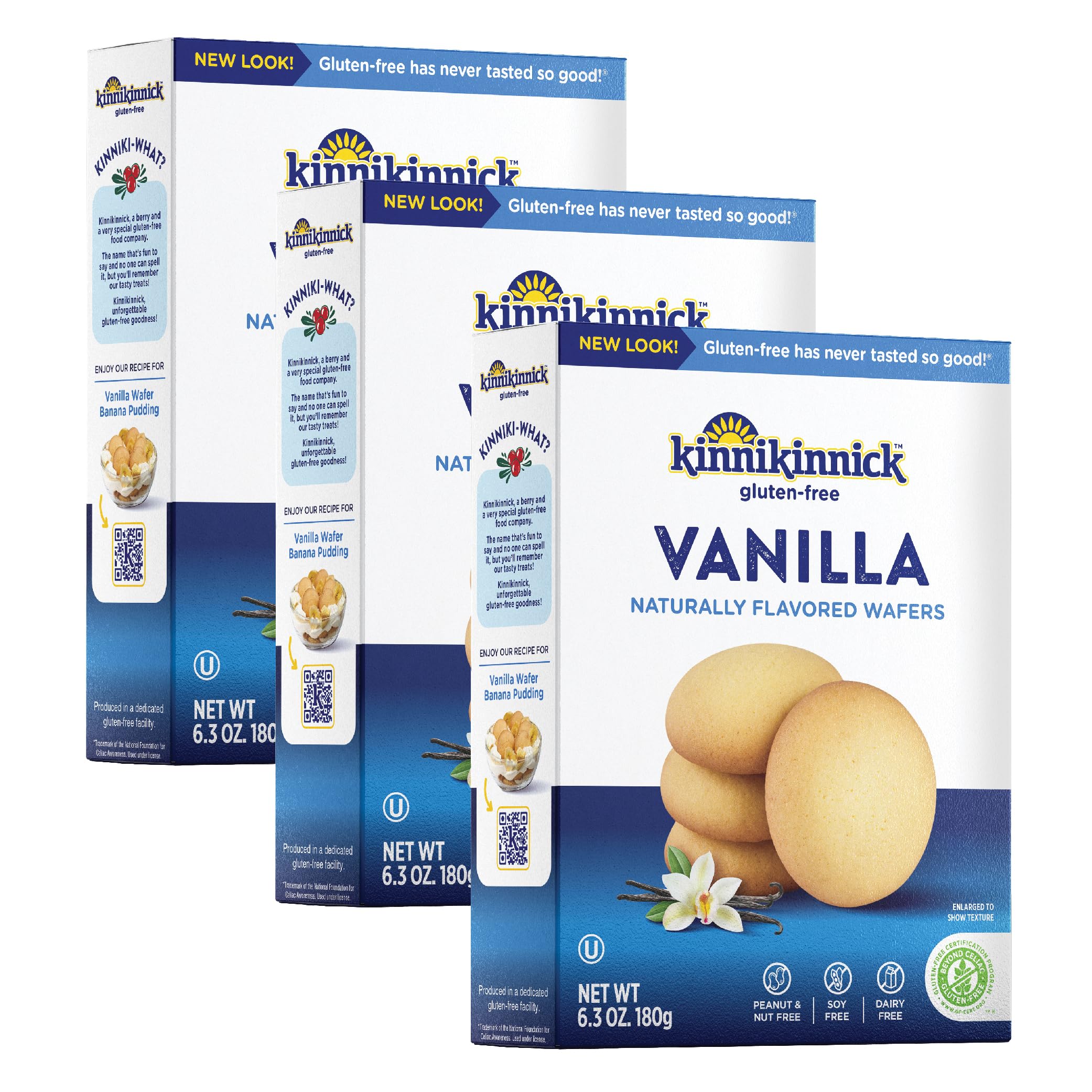 Kinnikinnick Vanilla Wafers box front, ideal gluten-free dessert option