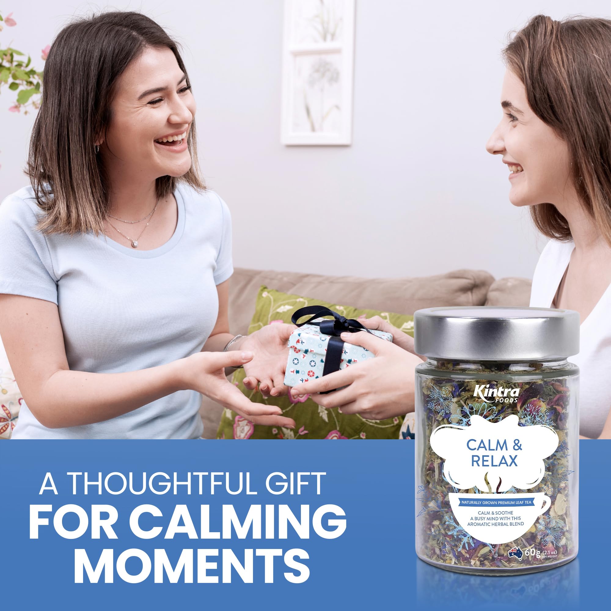 Kintra Foods bedtime tea served hot supports a peaceful night.