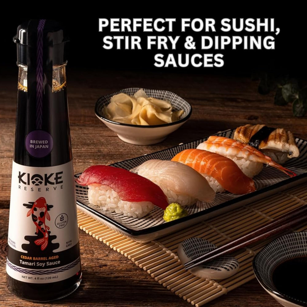 Kioke Reserve sushi dipping tamari ready for authentic at-home dining.