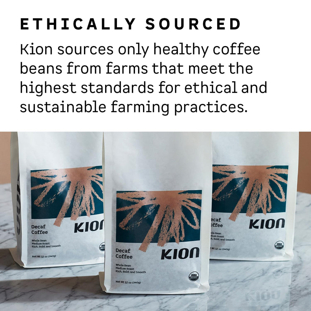 Kion Organic Decaf eco bag communicates nitrogen-flushed freshness and sustainability.