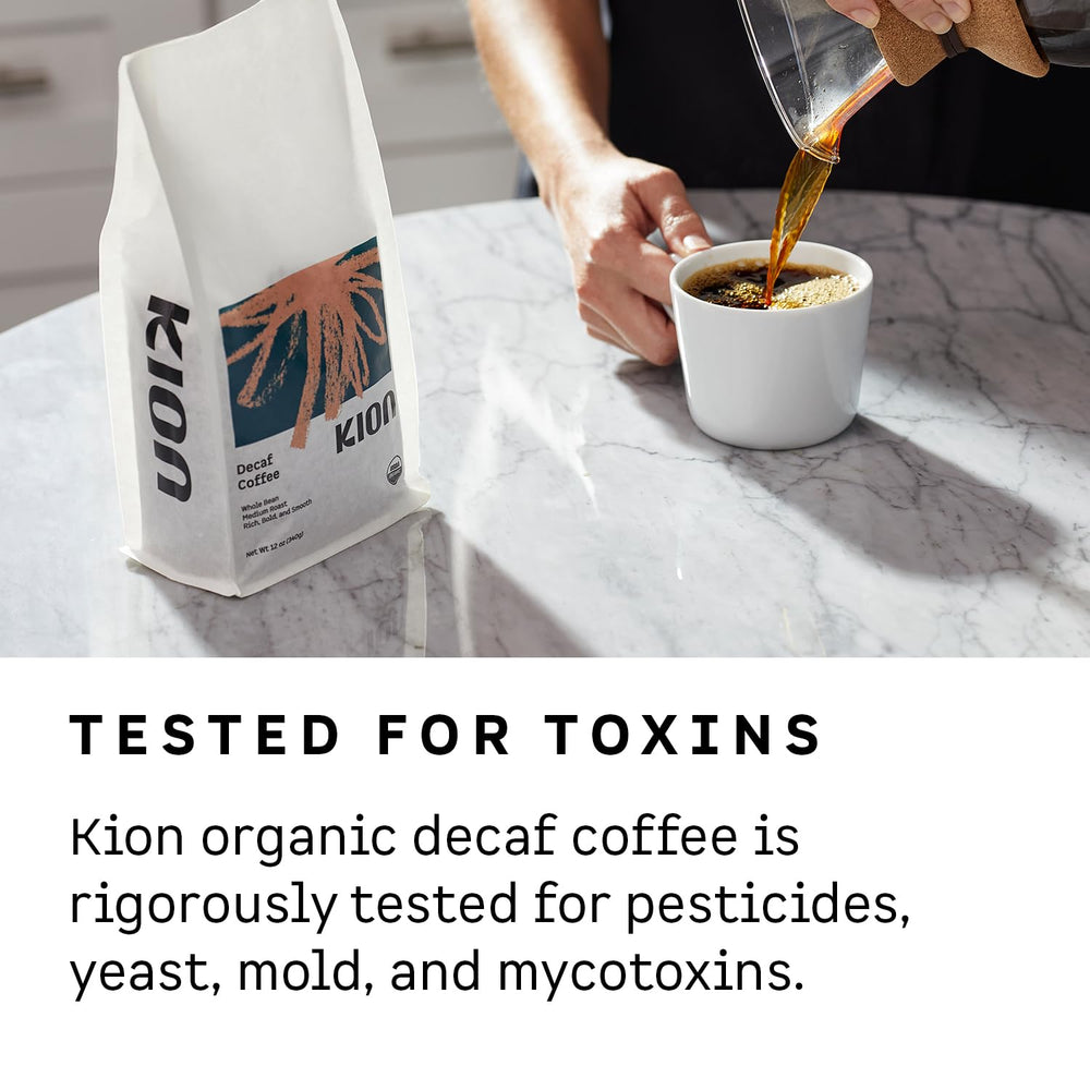 Kion Organic Decaf morning ritual shot emphasizes aroma and balanced flavor.