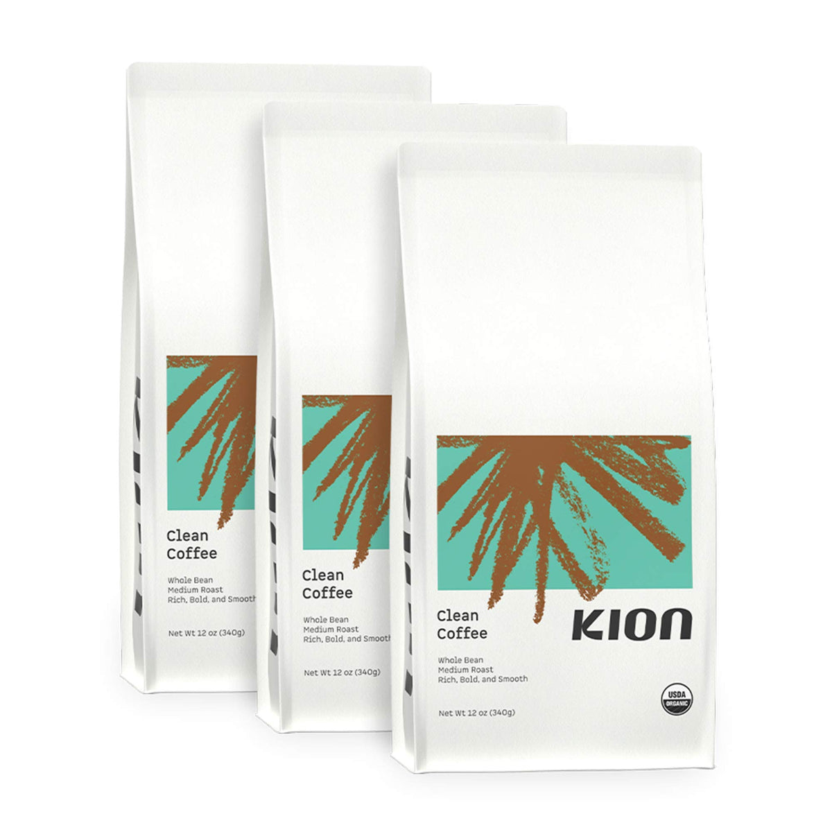 Kion Organic Ground Coffee packaging shows certified organic beans for a clean morning ritual.