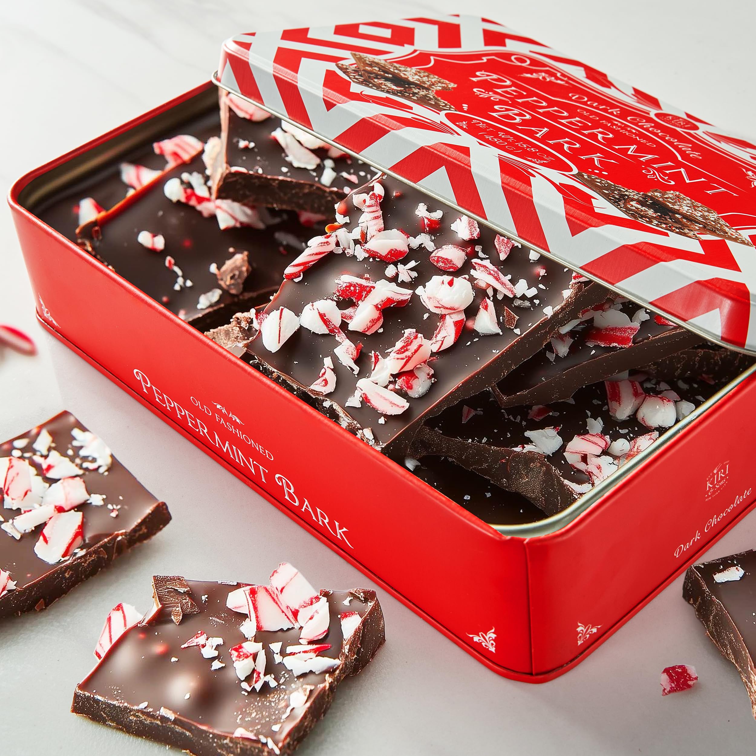 Kiri & Sons peppermint bark squares deliver rich chocolate and refreshing mint for sharing.