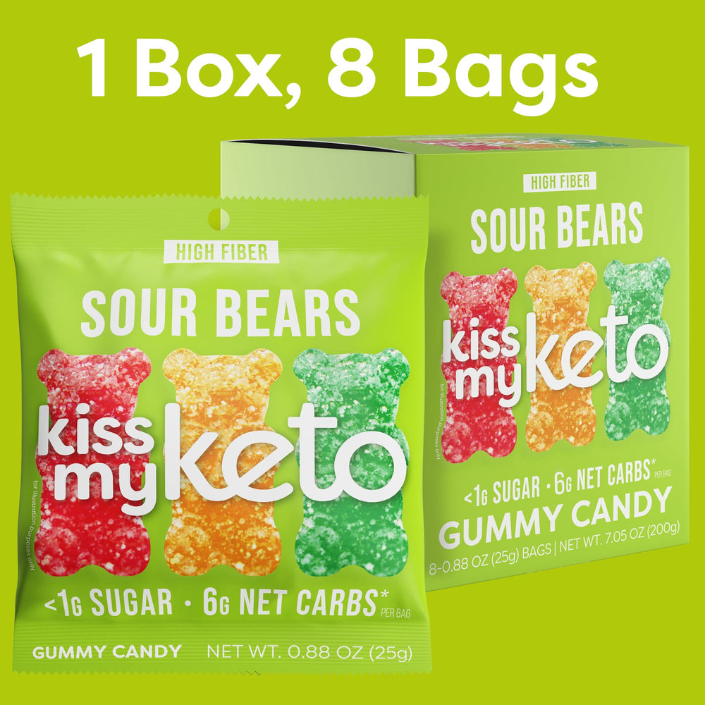 Kiss My Keto Sour Sugar Free Gummy Bears vegan ingredients label highlights clean label