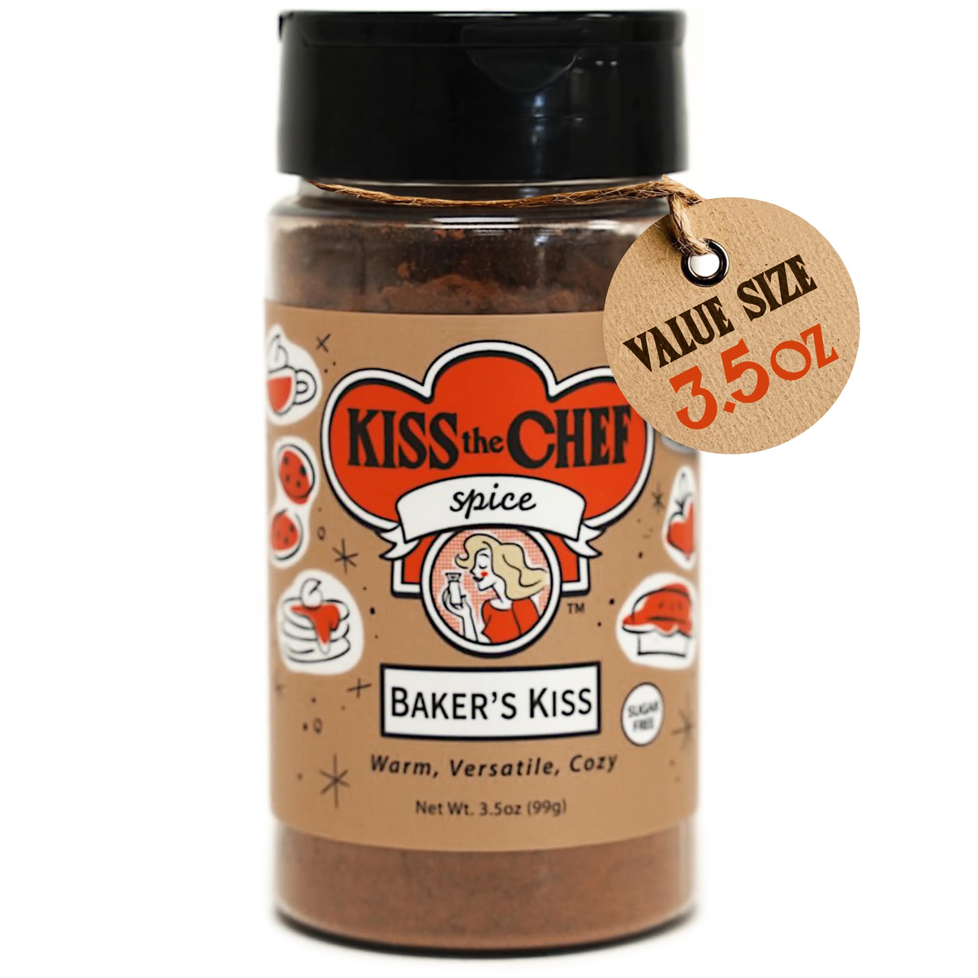 Kiss the Chef Baker’s Kiss Spice Blend jar front for cozy baking aromas