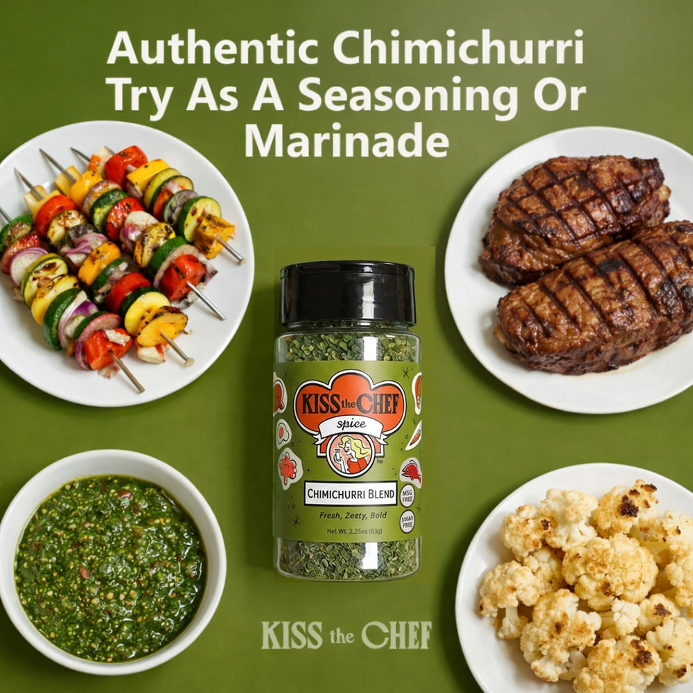 Chimichurri finish added to vegetables and meats from Kiss the Chef Blend.