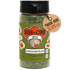 Kiss the Chef Chimichurri Blend jar on shelf ready to elevate meals with fresh herbs.