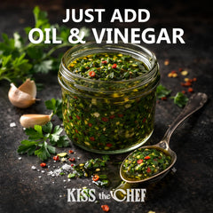 Instant chimichurri ready-to-use sauce from Kiss the Chef Chimichurri Blend.