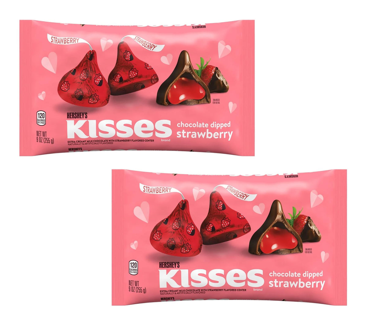 Hershey's Chocolate Dipped Strawberry Kisses packaging shows festive romance and gift-ready appeal.
