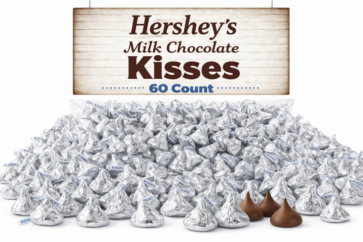 KISSES milk chocolate in bulk bag with silver wrap, ideal for gatherings.