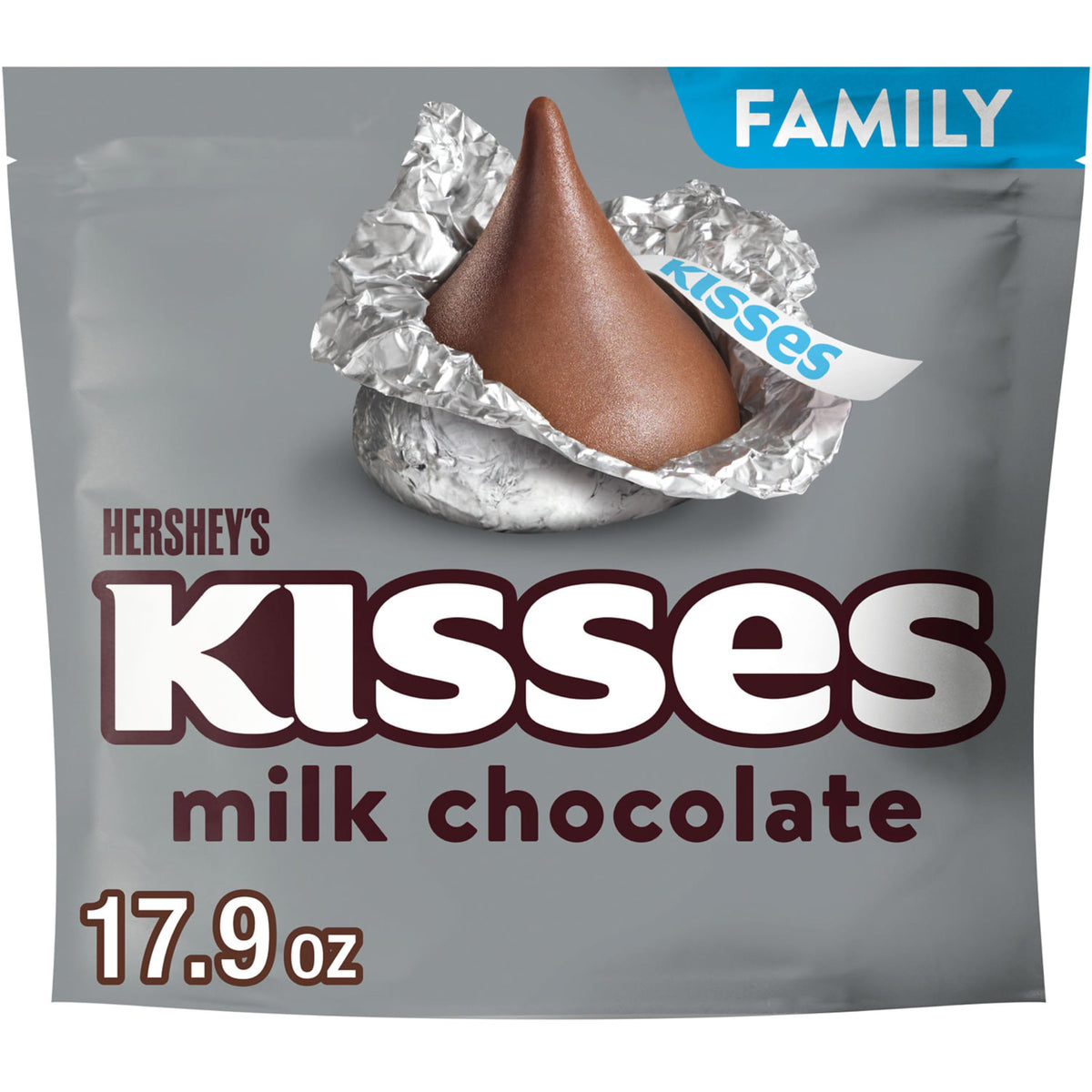 Kisses milk chocolate family pack on the kitchen counter, perfect for sharing