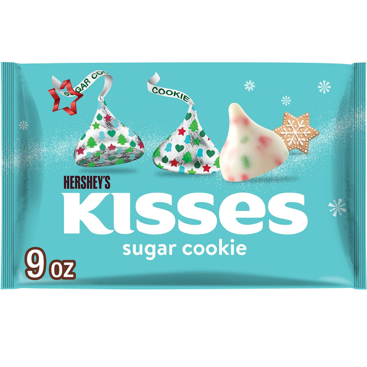 KISSES Sugar Cookie Flavored bag packaging with festive foil, ideal for gifting