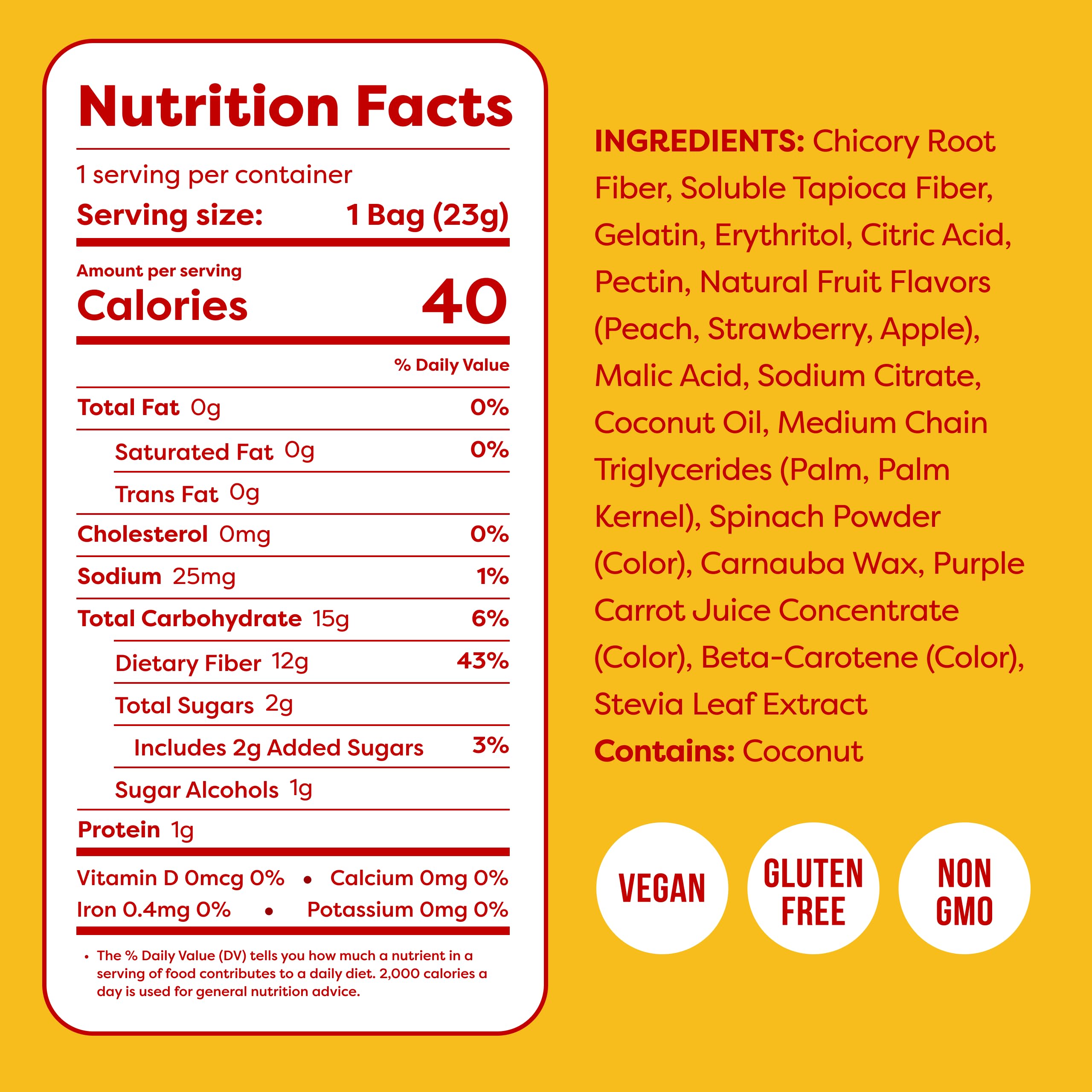 Kiss My Keto gummy bears ingredient list featuring high-fiber, low net-carbs