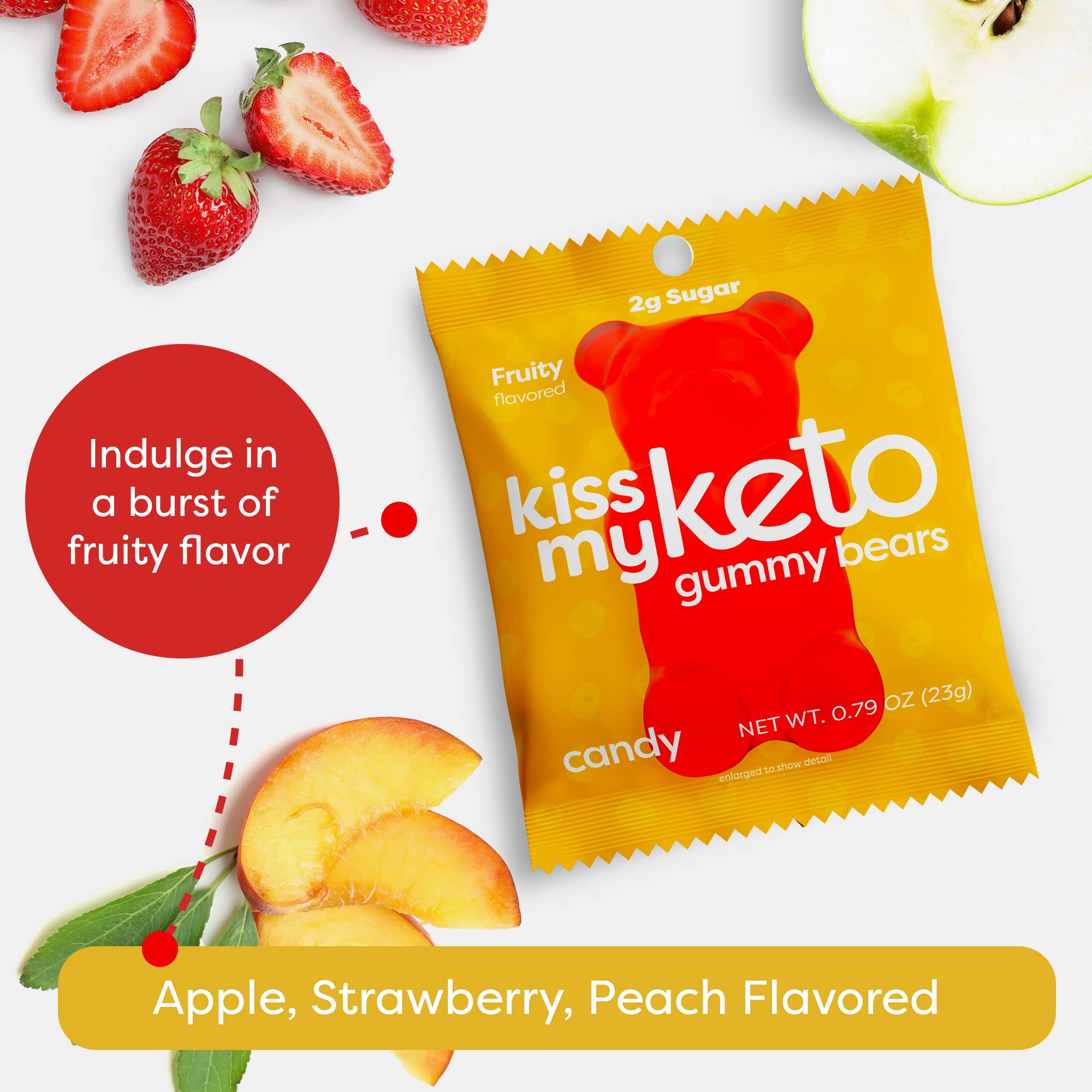 Kiss My Keto gummy bears non-GMO label highlighting clean ingredients