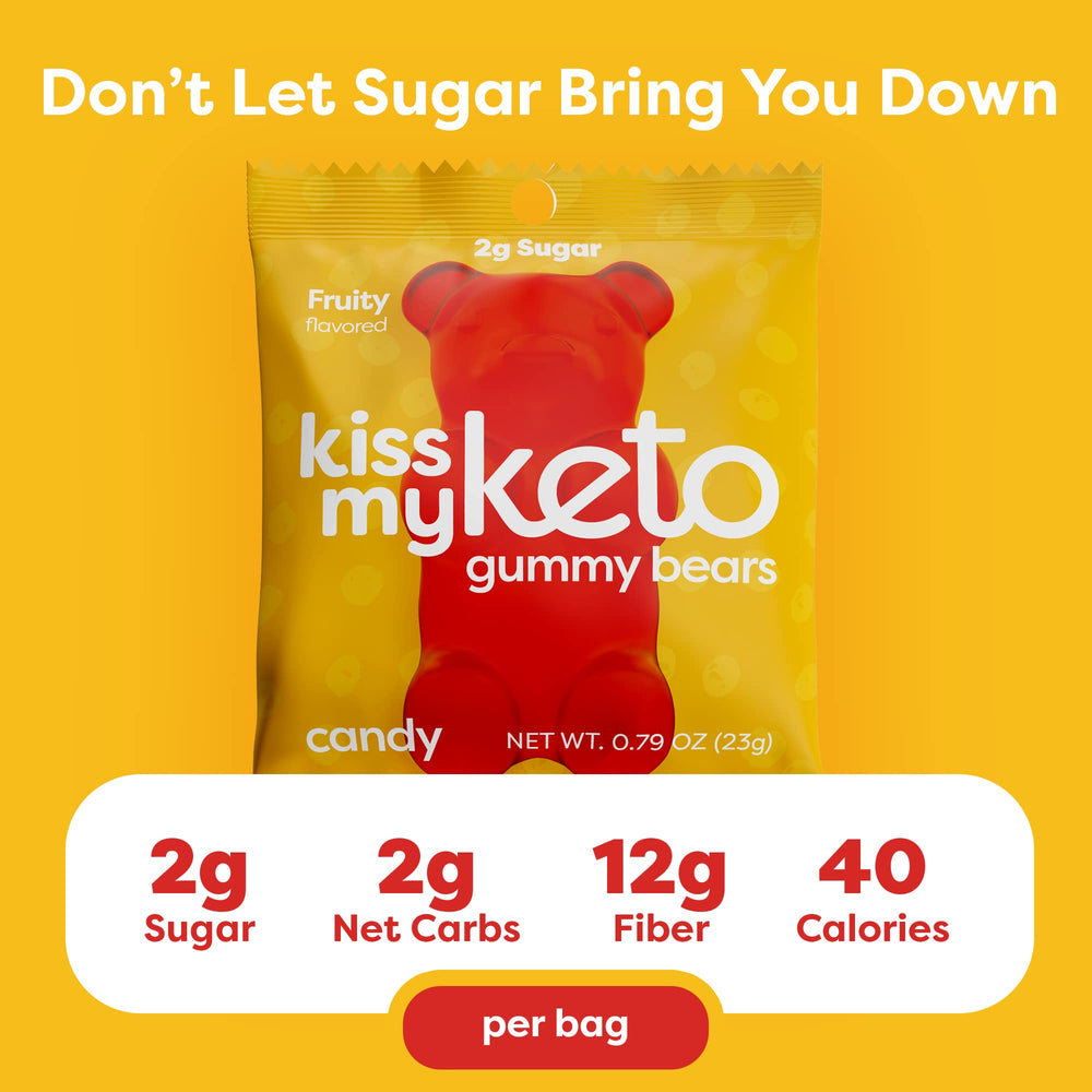 Kiss My Keto sugar-free gummy bears single-serve pouch ready for portion-controlled treats