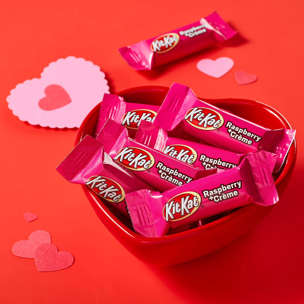 KIT KAT Raspberry Creme Minis arranged on a candy dish